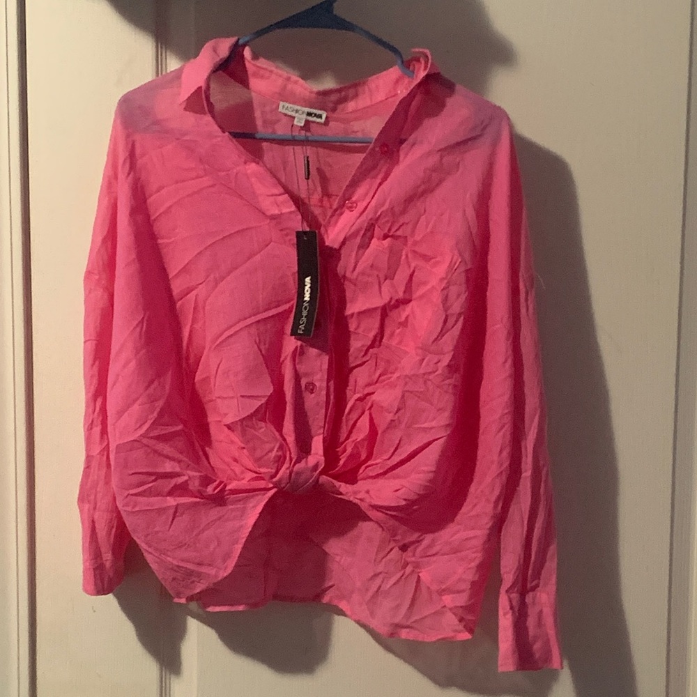 Fashion Nova Hot Pink Casul Mood Button Down Shirt